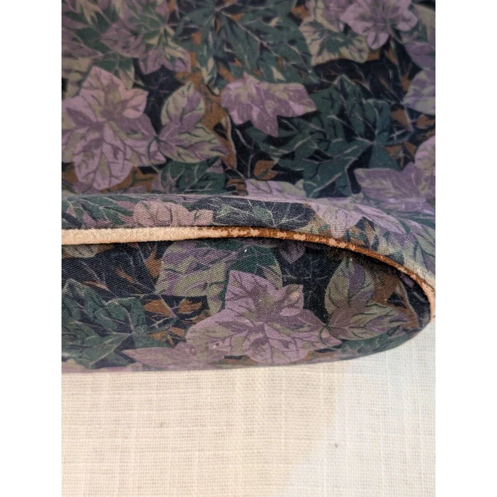 Vintage Laura Ashley Purple Floral Canvas w/ Leather Strap Tote Bag Shoulder Bag